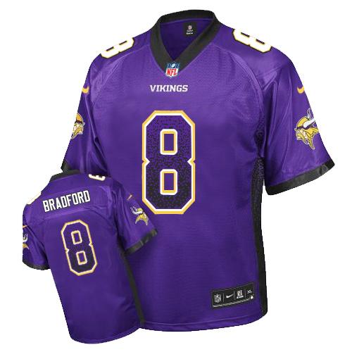 Nike Vikings #8 Sam Bradford Purple Team Color Men's Stitched NFL Elite Drift Fashion Jersey